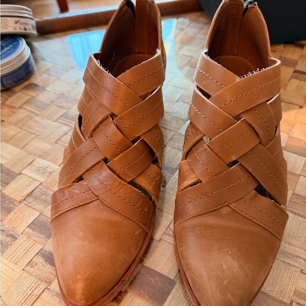 Brown Woven Leather Flats
